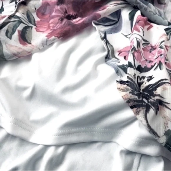NEW Calvin Klein Flounce Sleeve Dress Ruffle Hem Floral White Lilac Pink Size 4 - Picture 10 of 13